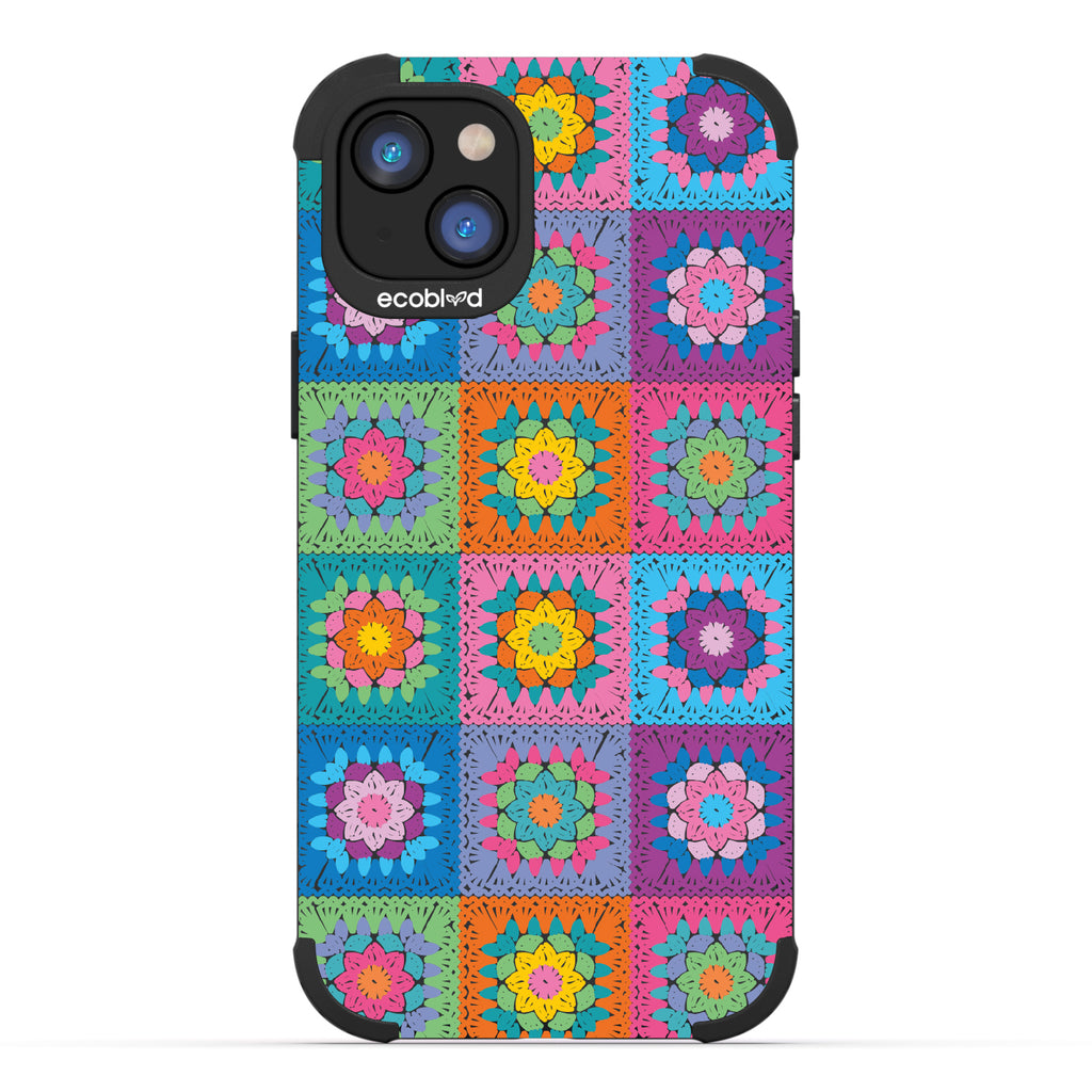  All Squared Away - Pastel Vintage Granny Squares Crochet - Black Eco-Friendly Rugged iPhone 14 Case