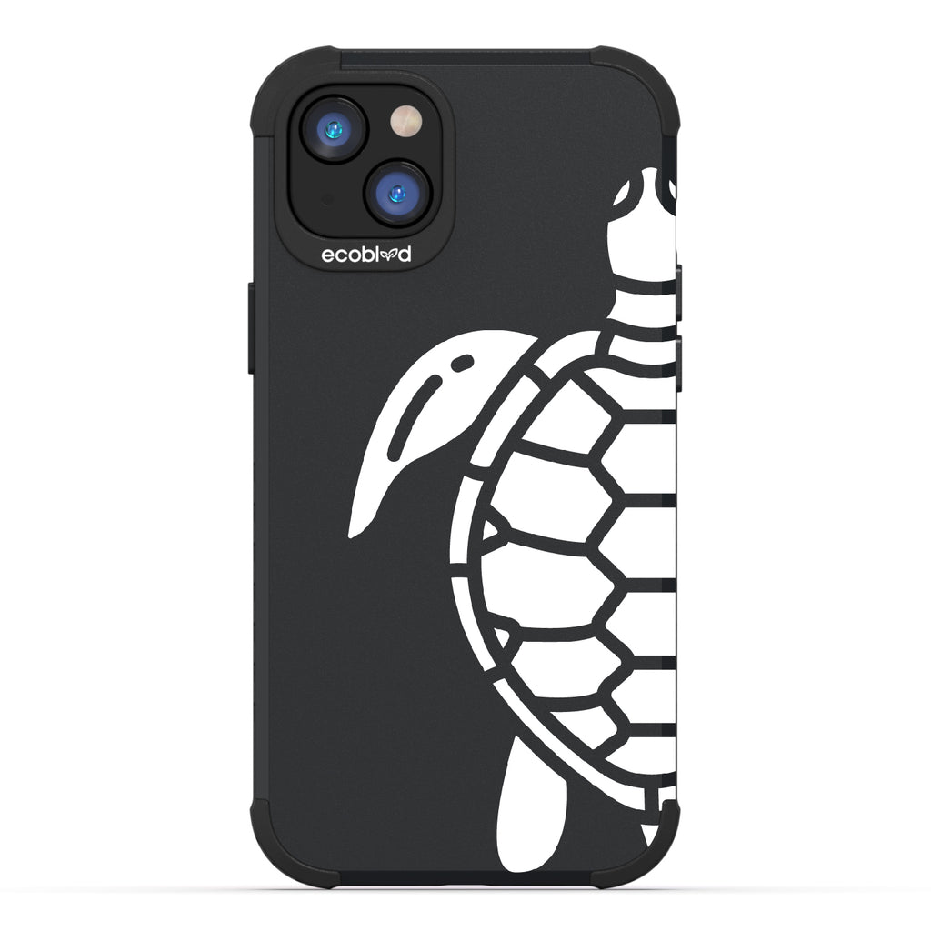 Sea Turtle - Black Rugged Eco-Friendly iPhone 14 Case With A Minimalist Sea Turtle Design On Back