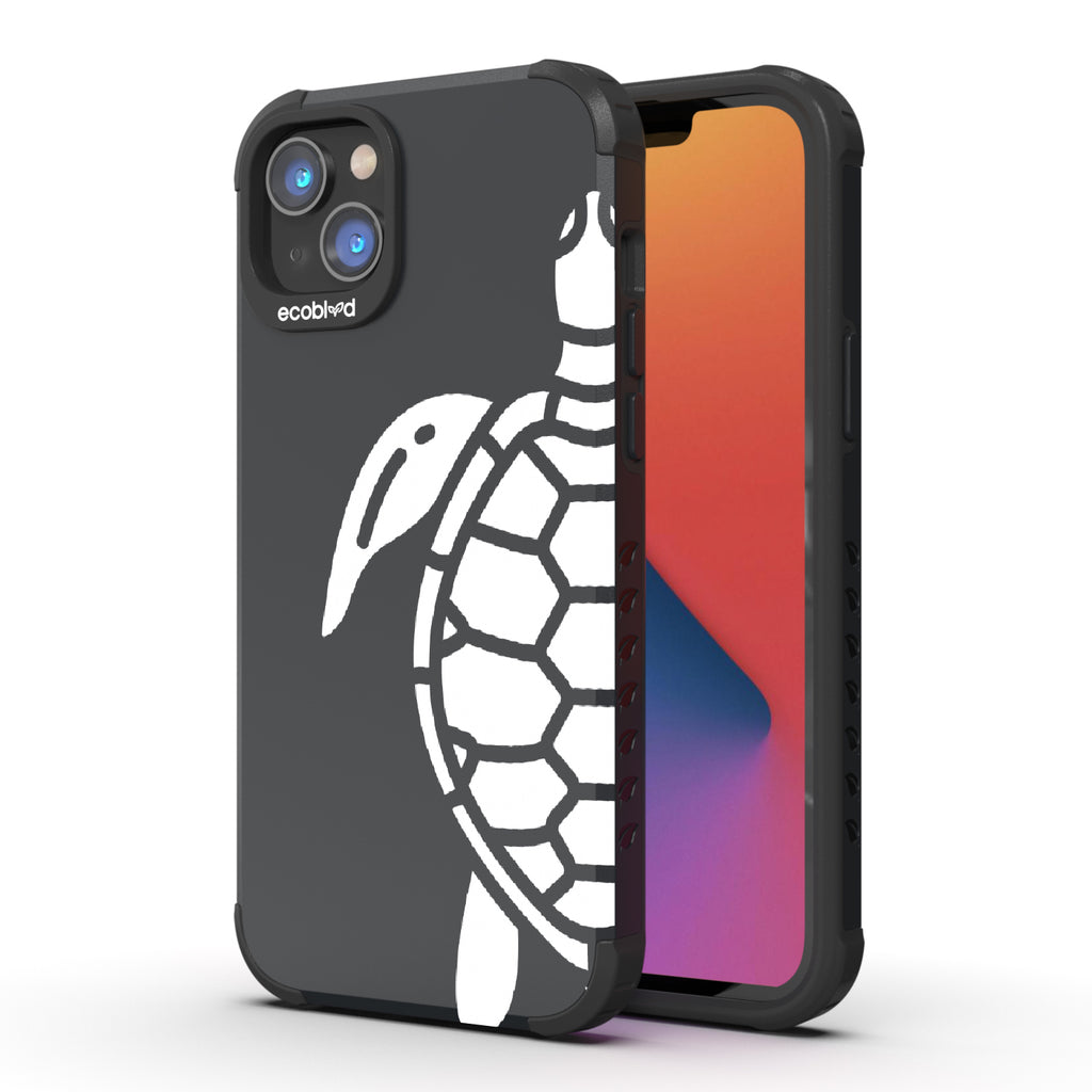 Sea Turtle - Back View Of Black & Eco-Friendly Rugged iPhone 14 Case & A Front View Of The Screen