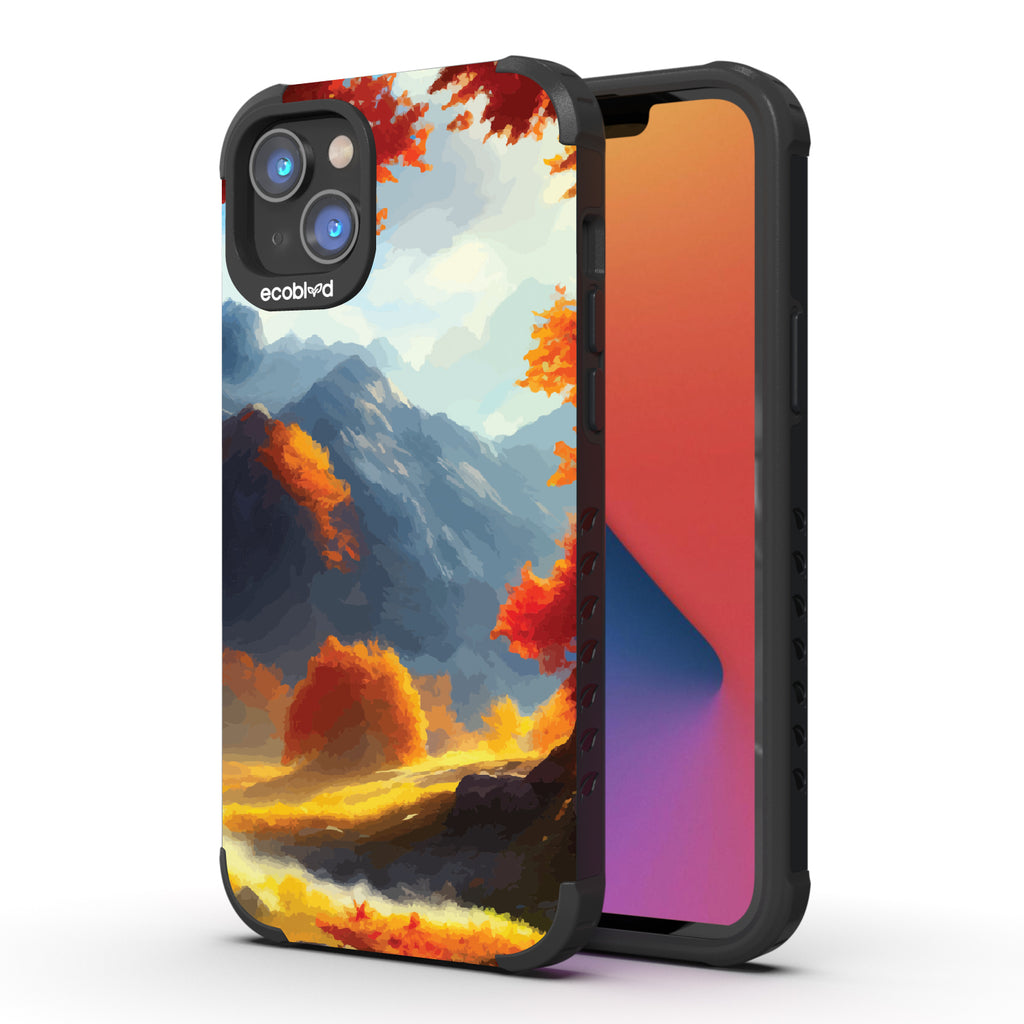 Autumn Canvas - Back View Of Black Eco-Friendly iPhone 14 Rugged Case & Front View Of Screen