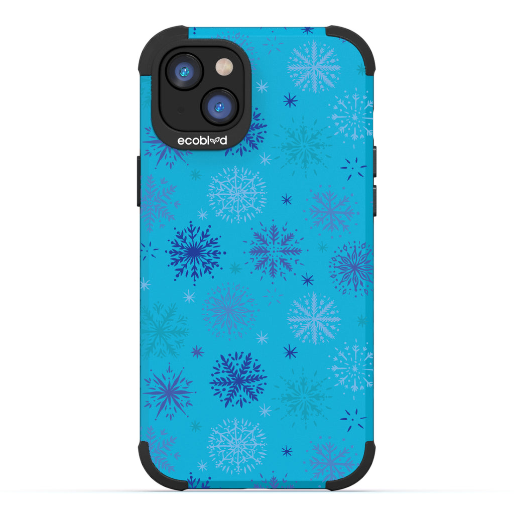 Cabin Retreat - Blue Rugged Eco-Friendly iPhone 14 Case With Hand-Drawn Snowy Mountainside Wood Cabin