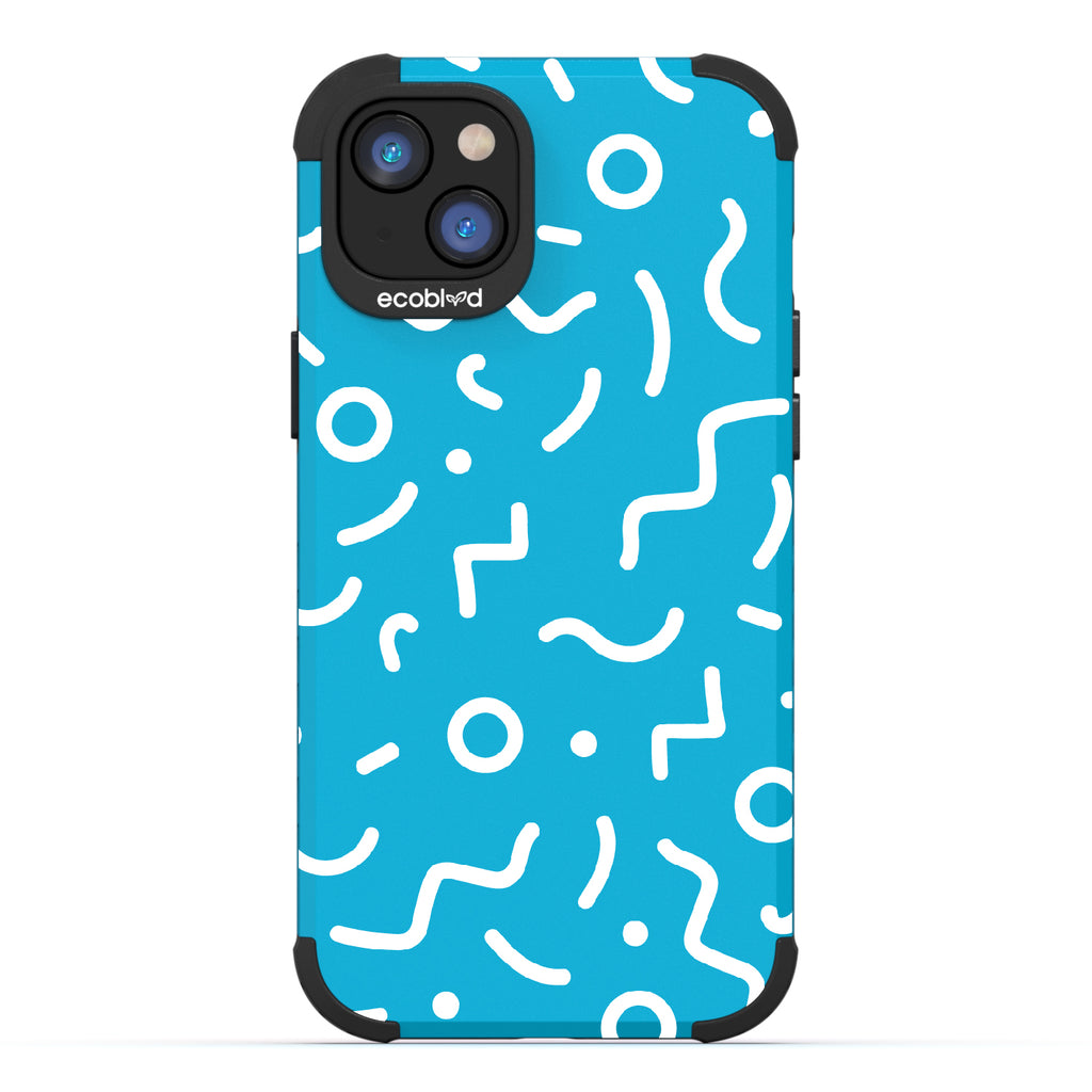 90?€?s Kids  - Blue Rugged Eco-Friendly iPhone 14 Plus Case With Retro 90?€?s Lines & Squiggles On Back