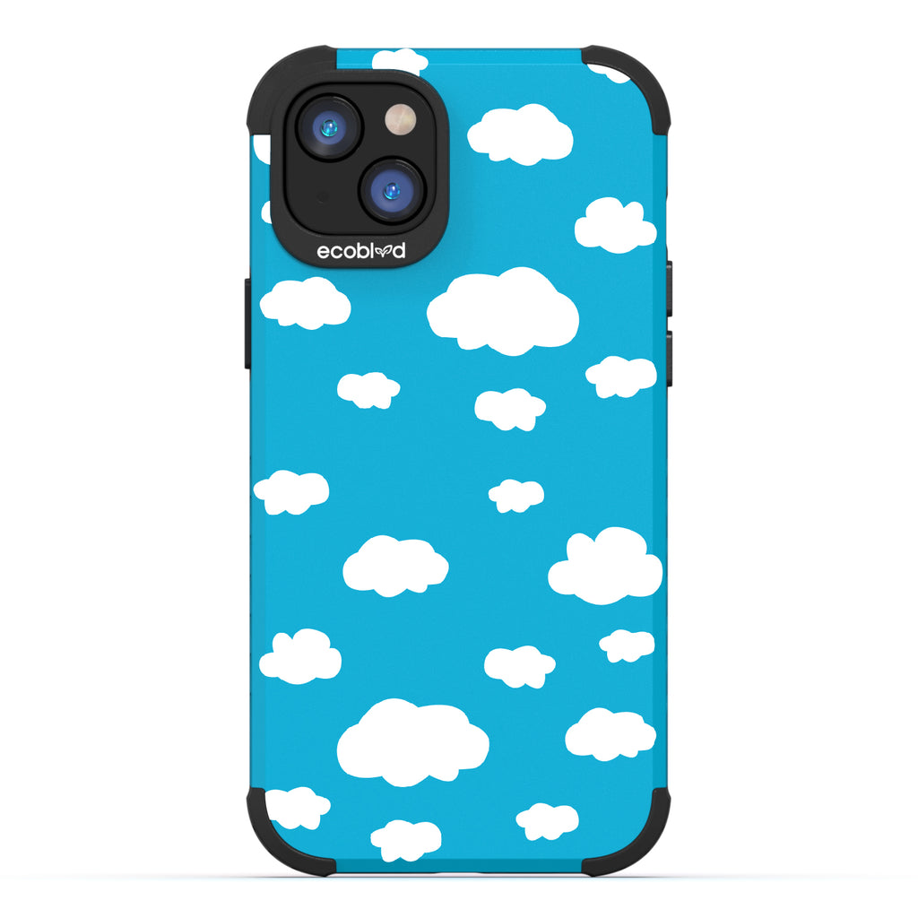 Clouds - Blue Rugged Eco-Friendly iPhone 14 Case With A Fluffy White Cartoon Clouds Print On Back