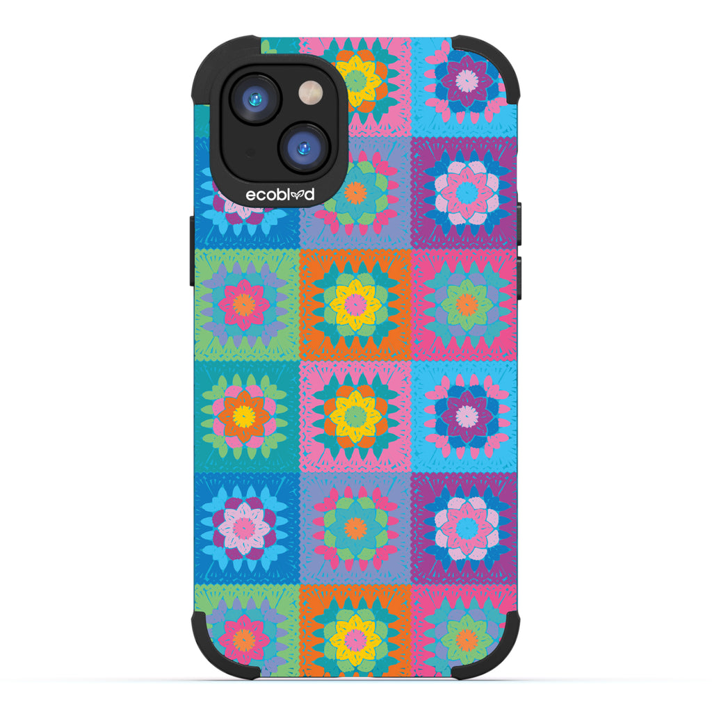All Squared Away - Pastel Vintage Granny Squares Crochet - Blue Eco-Friendly Rugged iPhone 14 Case