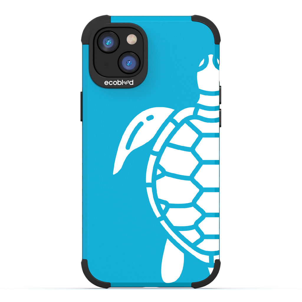 Sea Turtle - Blue Rugged Eco-Friendly iPhone 14 Case With A Minimalist Sea Turtle Design On Back