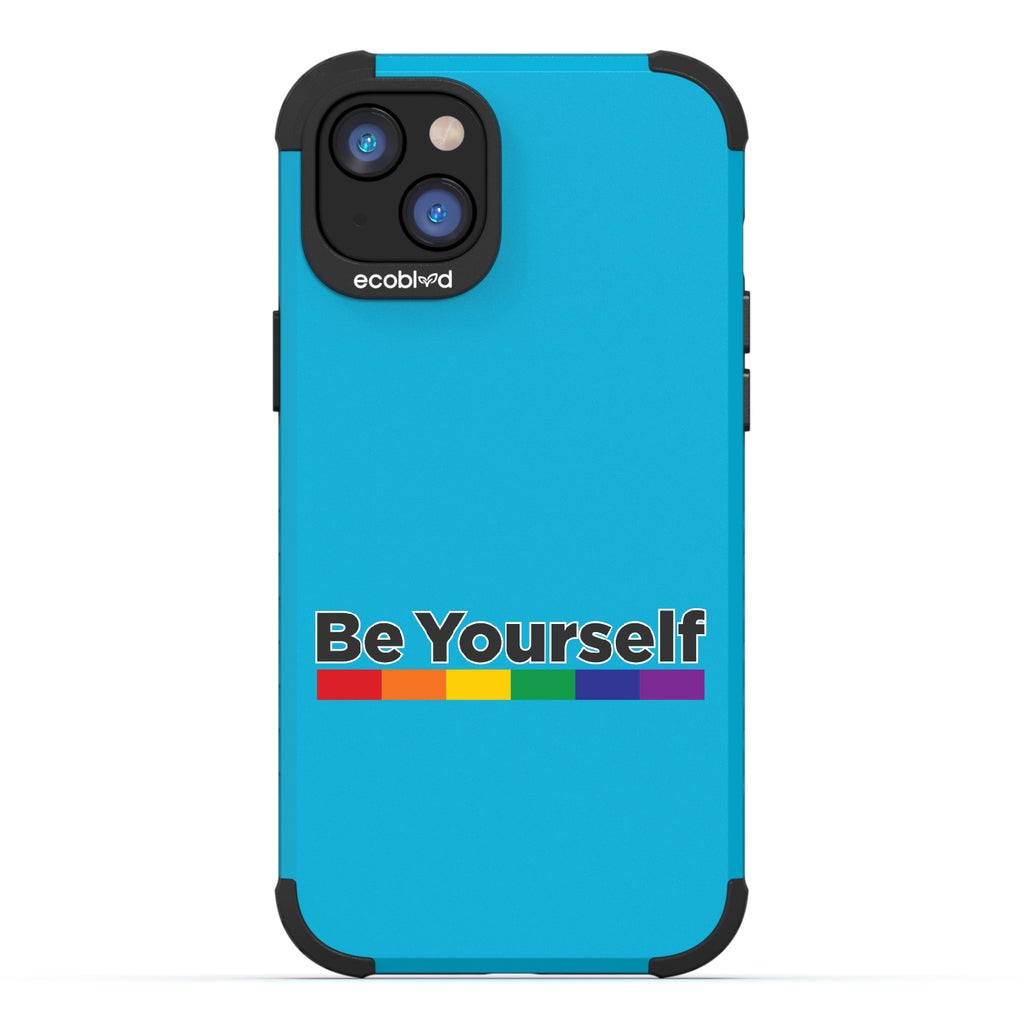 Be Yourself - Be Yourself + Rainbow Gradient Line - Blue Eco-Friendly Rugged iPhone 14 Plus Case