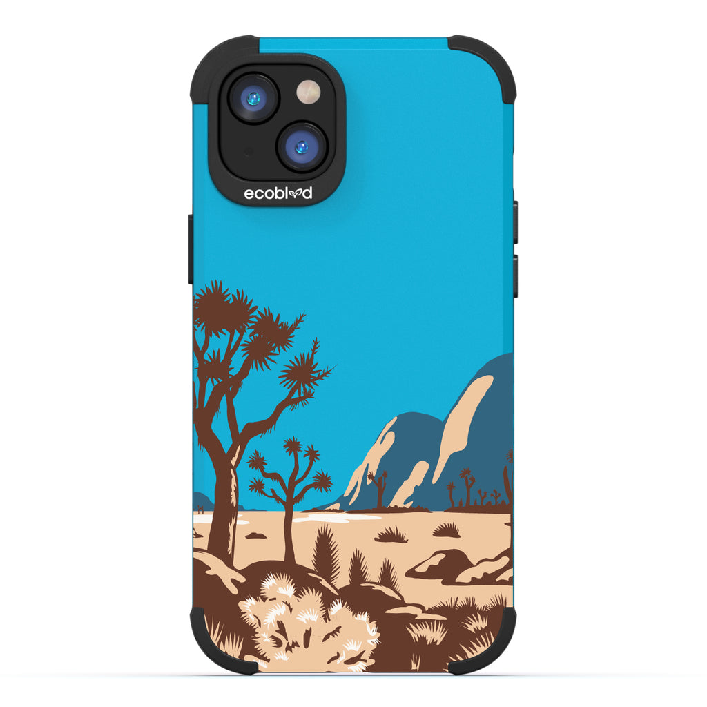 Joshua Tree - Blue Rugged Eco-Friendly iPhone 14 Case With Minimalist Joshua Tree Desert Landscape On Back