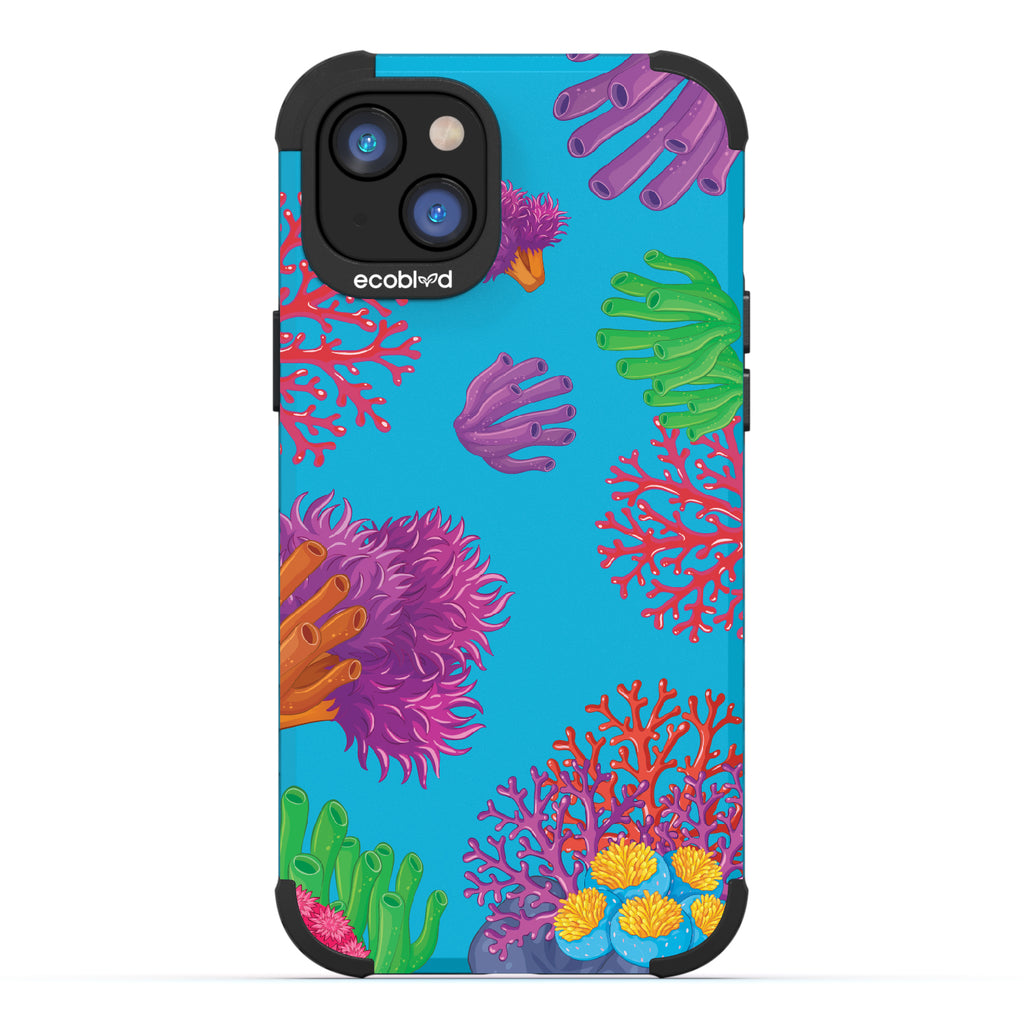 Coral Reef - Blue Rugged Eco-Friendly iPhone 14 Case With Colorful Coral Pattern On Back