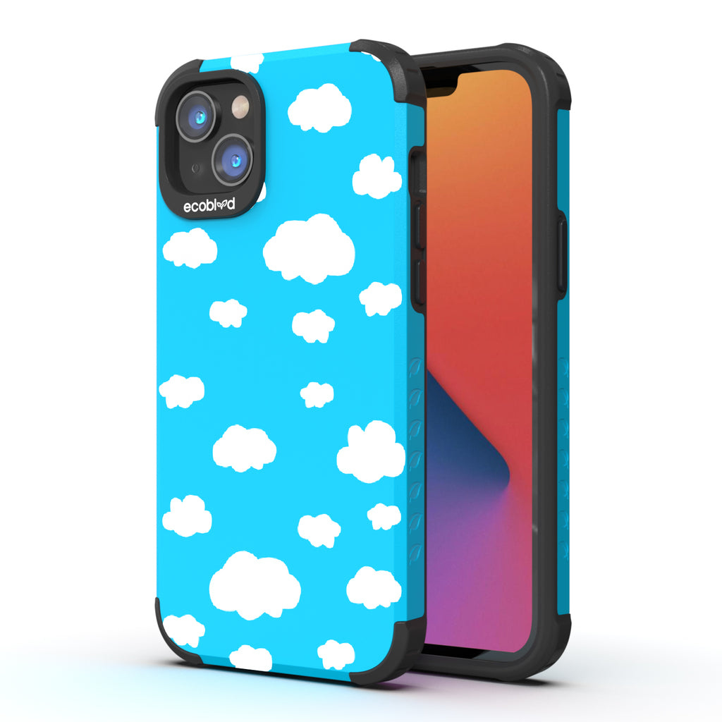 Clouds - Back View Of Blue & Eco-Friendly Rugged iPhone 14 Case & A Front View Of The Screen
