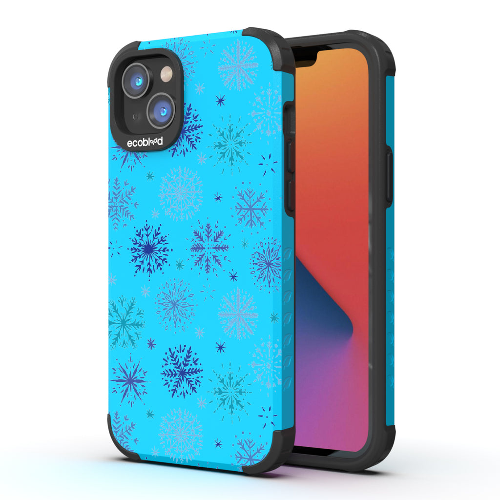 Cabin Retreat - Back Of Blue & Eco-Friendly Rugged iPhone 14 Case & A Front View Of The Screen