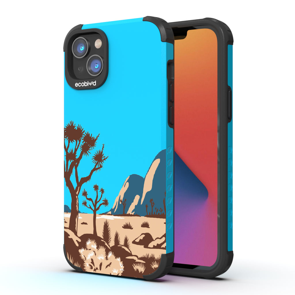 Joshua Tree - Back View Of Blue & Eco-Friendly Rugged iPhone 14 Case & A Front View Of The Screen