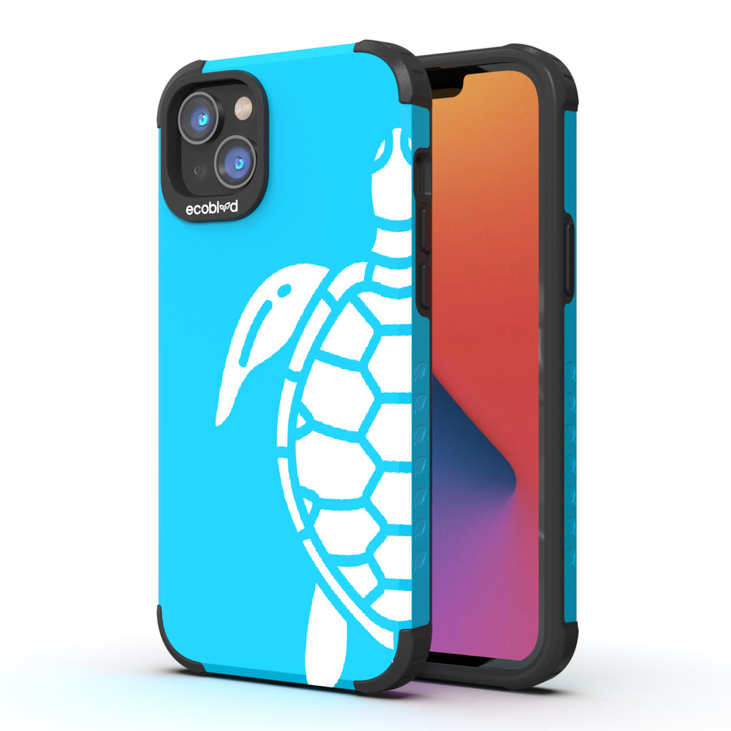 Sea Turtle - Back View Of Blue & Eco-Friendly Rugged iPhone 14 Case & A Front View Of The Screen