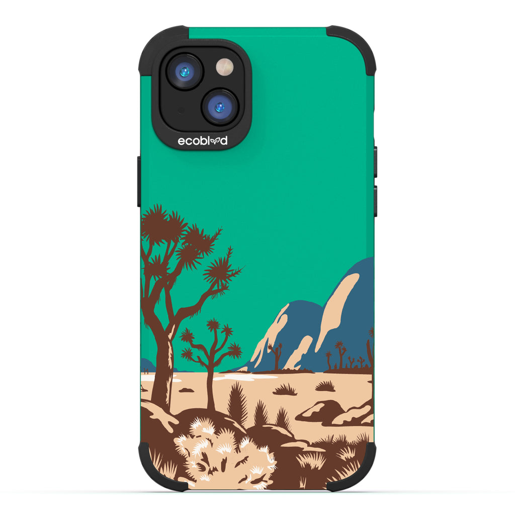 Joshua Tree - Green Rugged Eco-Friendly iPhone 14 Case With Minimalist Joshua Tree Desert Landscape On Back
