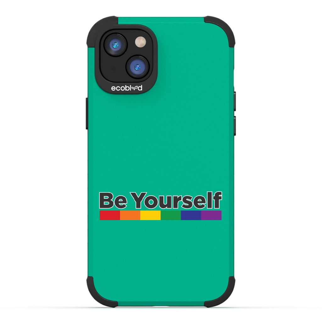 Be Yourself - Be Yourself + Rainbow Gradient Line - Green Eco-Friendly Rugged iPhone 14 Plus Case
