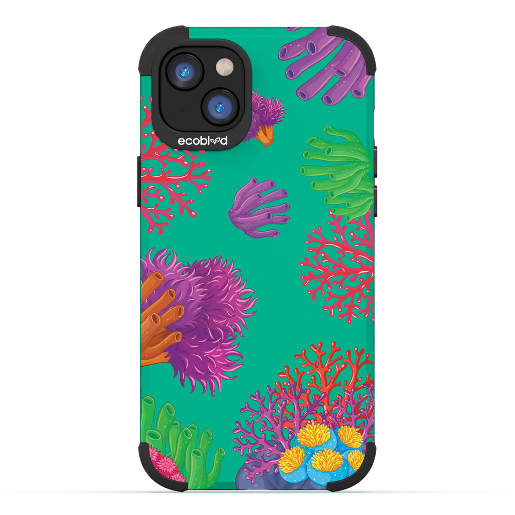 Coral Reef - Green Rugged Eco-Friendly iPhone 14 Case With Colorful Coral Pattern On Back