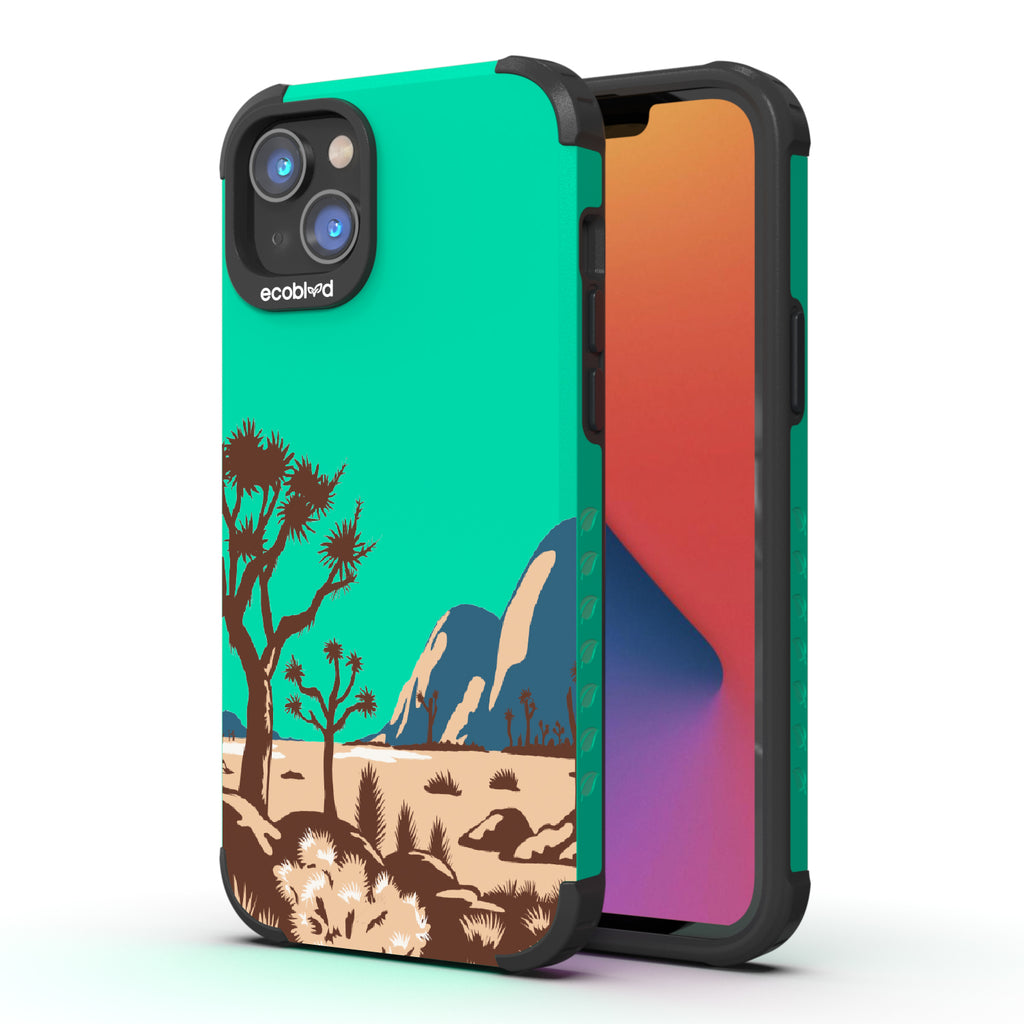 Joshua Tree - Back View Of Green & Eco-Friendly Rugged iPhone 14 Plus Case & A Front View Of The Screen