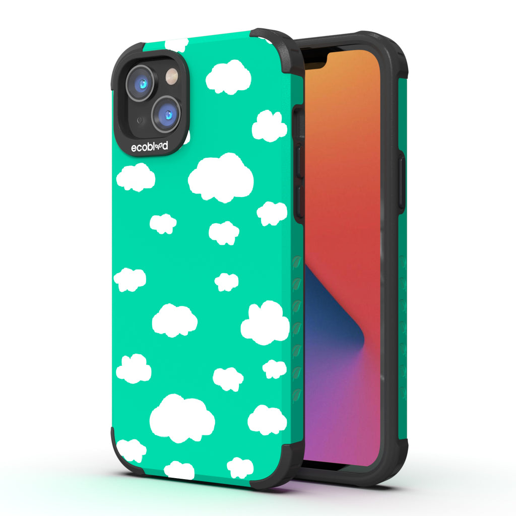 Clouds - Back View Of Green & Eco-Friendly Rugged iPhone 14 Case & A Front View Of The Screen