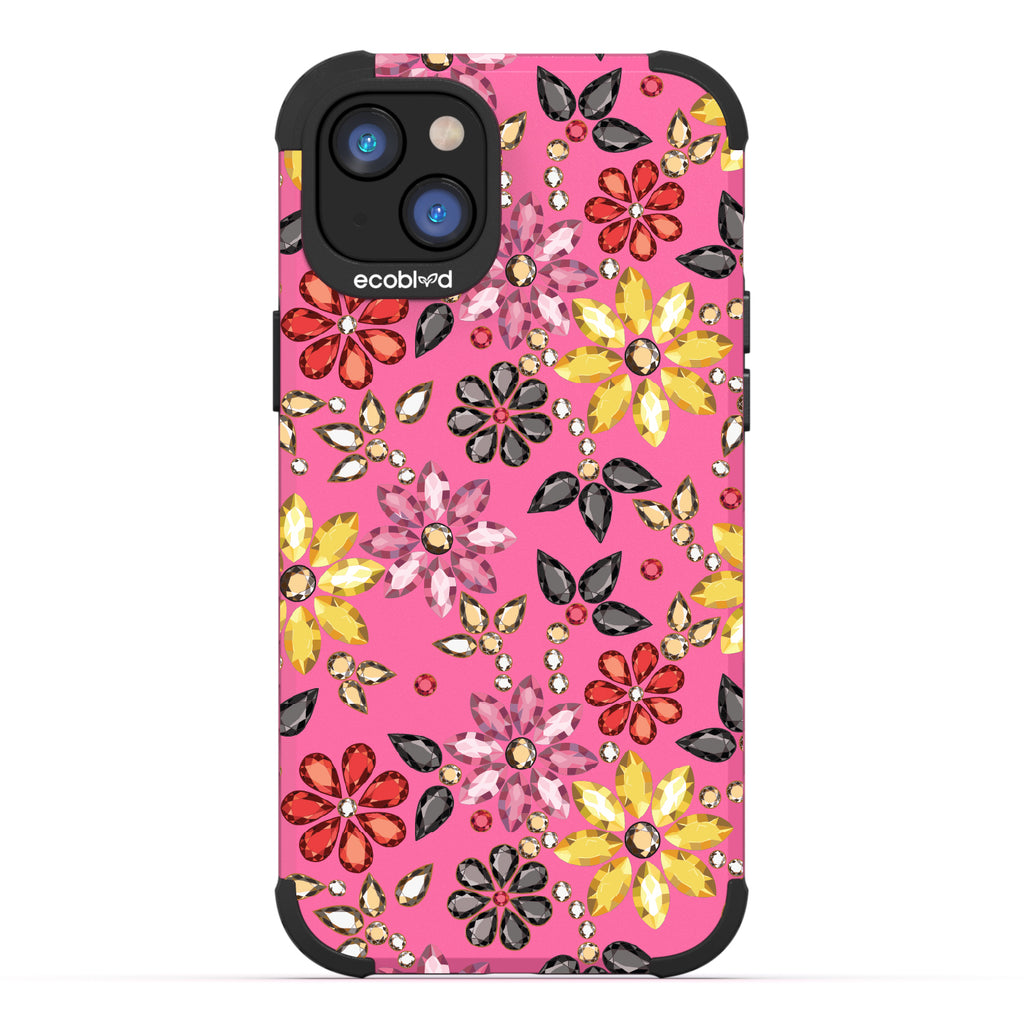 Bejeweled - Rhinestone Jewels In Floral Patterns - Pink Eco-Friendly Rugged iPhone 14 Case 