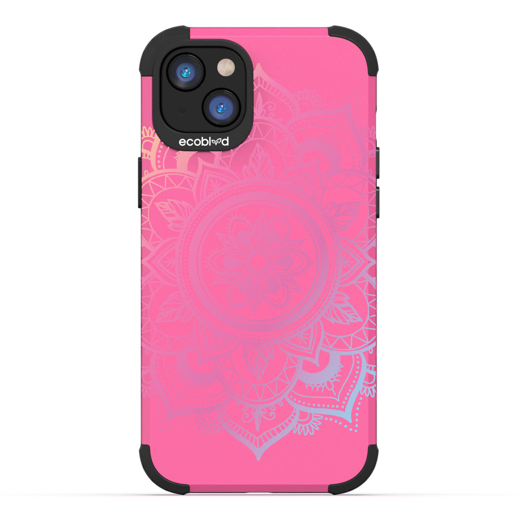 Mandala - Pink Rugged Eco-Friendly iPhone 14 Plus Case With A Pink Lotus Flower Mandala On Back