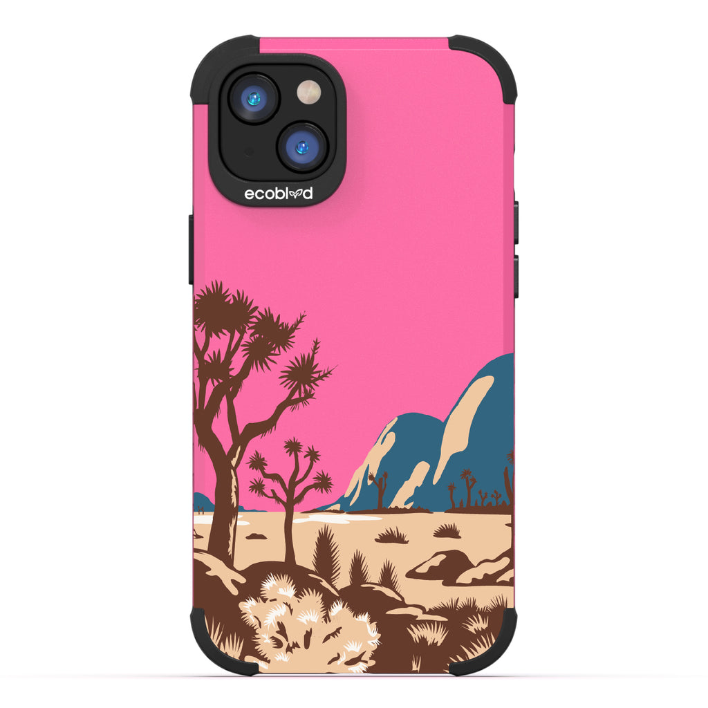 Joshua Tree - Pink Rugged Eco-Friendly iPhone 14 Case With Minimalist Joshua Tree Desert Landscape On Back