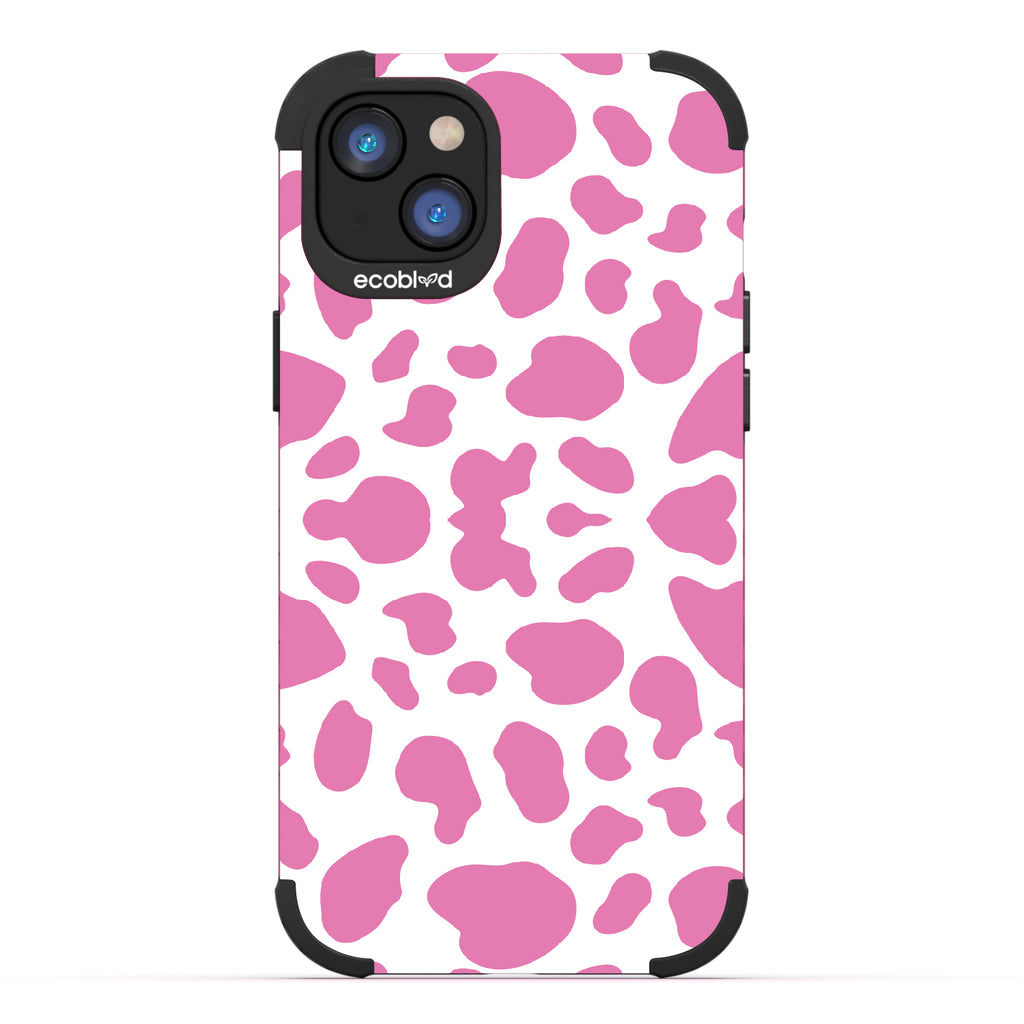 Cow Print - Pink Rugged Eco-Friendly iPhone 14 Plus Case With Pink Cow Print On Back