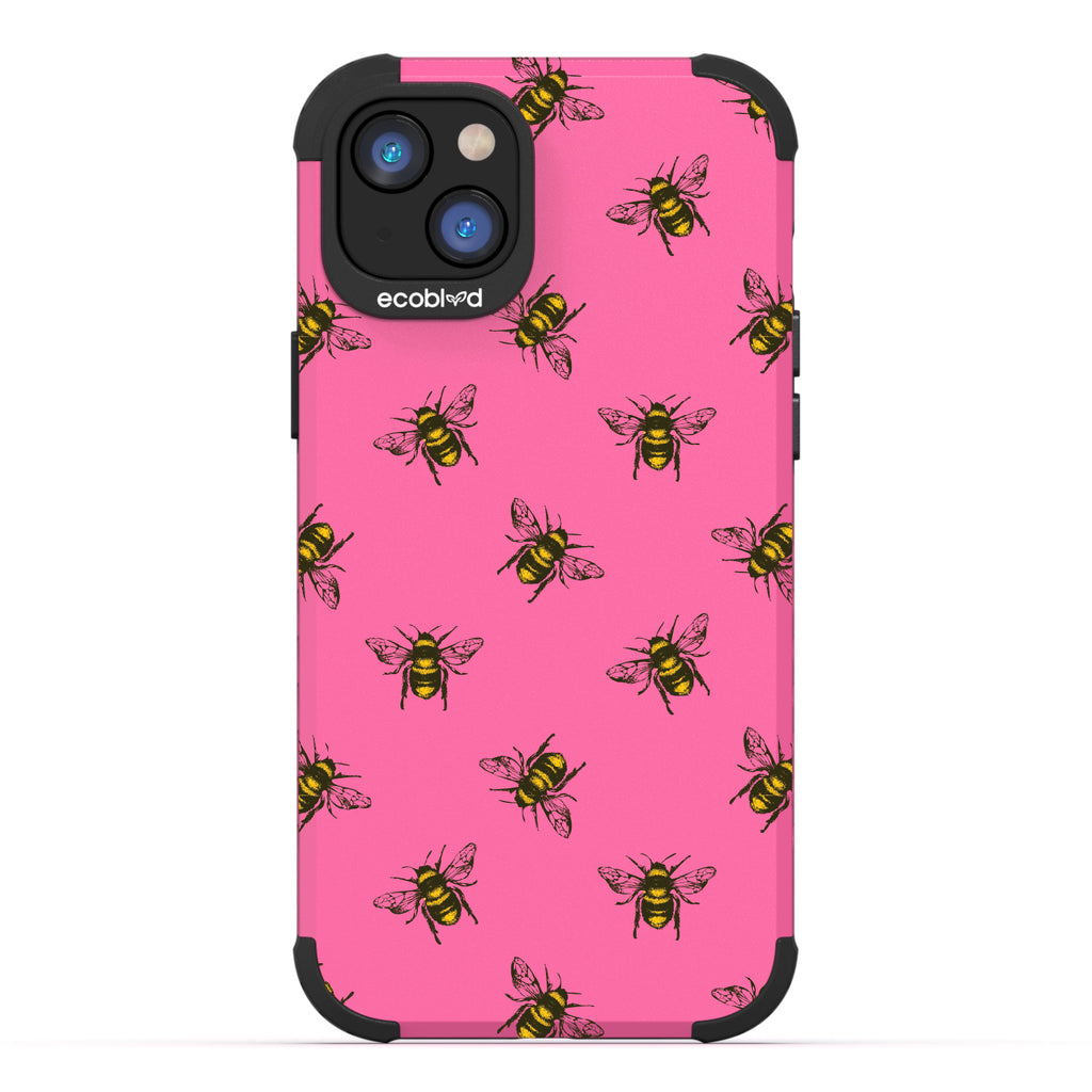 Bees - Pink Rugged Eco-Friendly iPhone 14 Case With A Honey Bees On Back