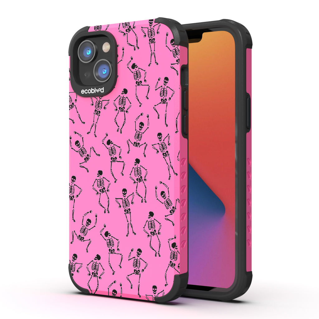 Boogie Man - Back View Of Pink Eco-Friendly iPhone 14 Rugged Case & Front View Of Screen