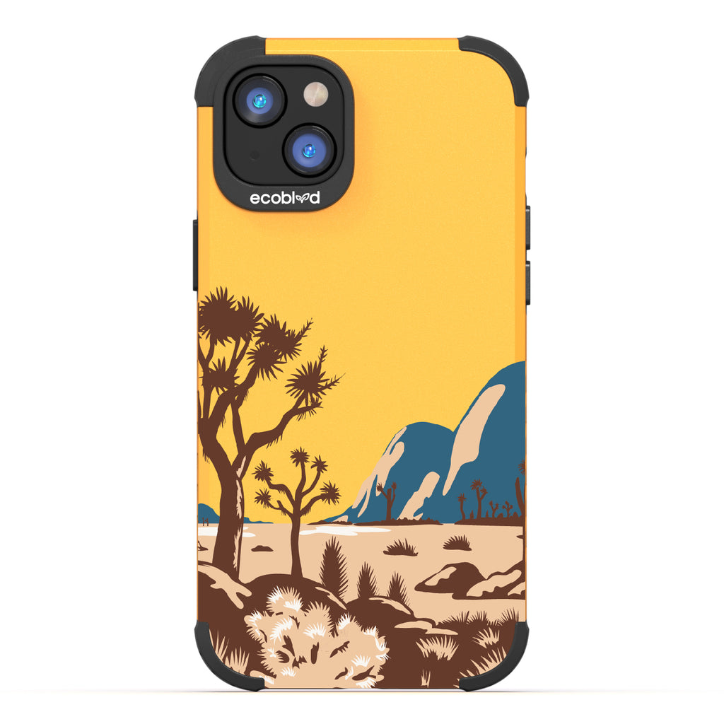 Joshua Tree - Yellow Rugged Eco-Friendly iPhone 14 Case With Minimalist Joshua Tree Desert Landscape On Back
