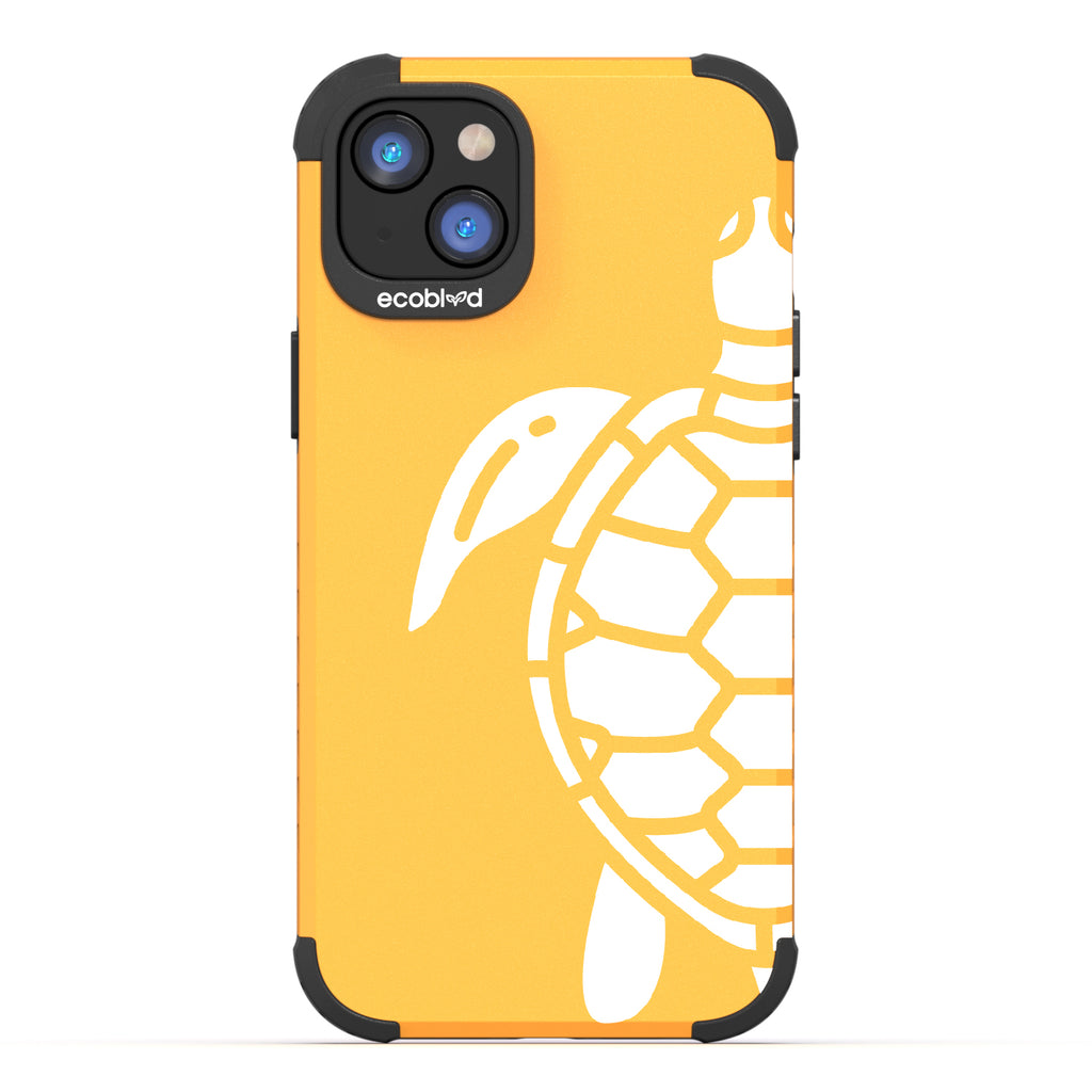 Sea Turtle - Yellow Rugged Eco-Friendly iPhone 14 Case With A Minimalist Sea Turtle Design On Back