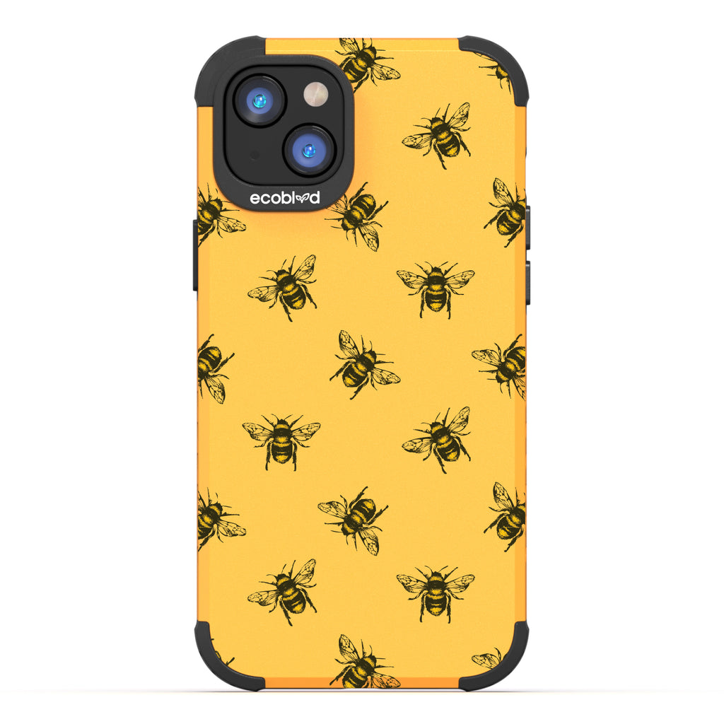 Bees - Yellow Rugged Eco-Friendly iPhone 14 Plus Case With A Honey Bees On Back