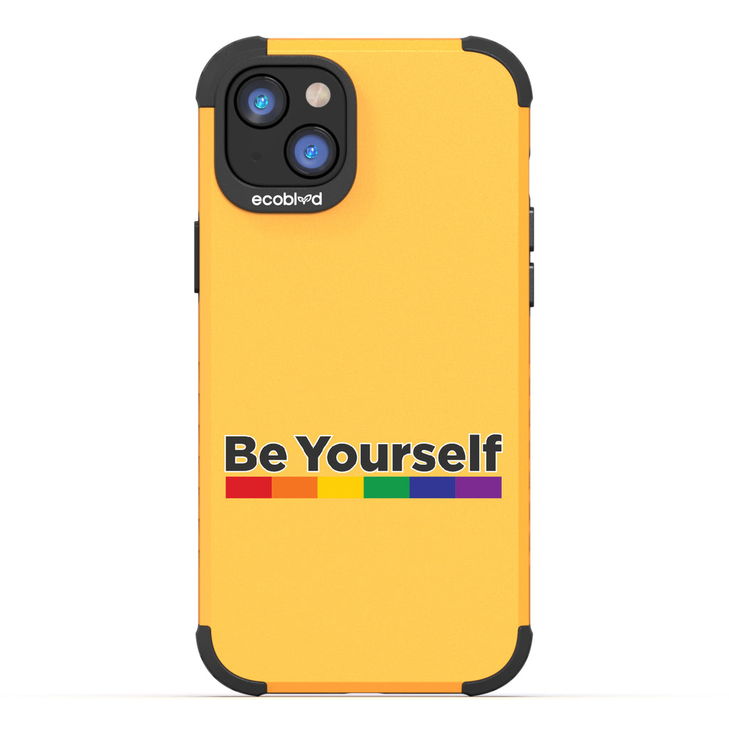 Be Yourself - Be Yourself + Rainbow Gradient Line - Yellow Eco-Friendly Rugged iPhone 14 Plus Case