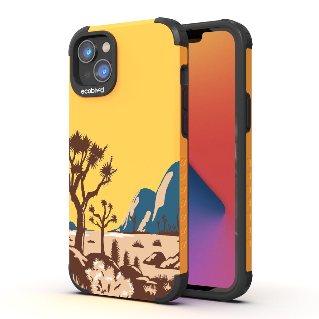 Joshua Tree - Back View Of Yellow & Eco-Friendly Rugged iPhone 14 Case & A Front View Of The Screen