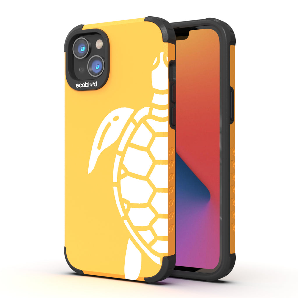 Sea Turtle - Back View Of Yellow & Eco-Friendly Rugged iPhone 14 Case & A Front View Of The Screen