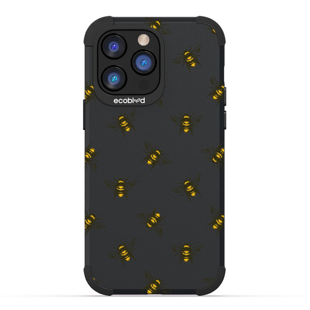 Bees - Black Rugged Eco-Friendly iPhone 14 Pro Max Case With A Honey Bees On Back