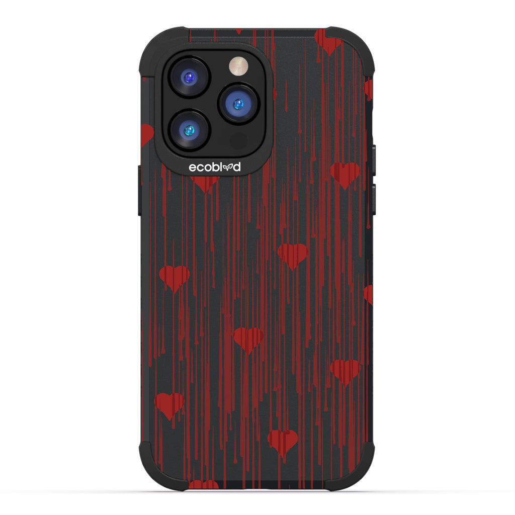 Bleeding Hearts - Red Hearts With A Drip Art Style - Black Eco-Friendly Rugged iPhone 14 Pro Case