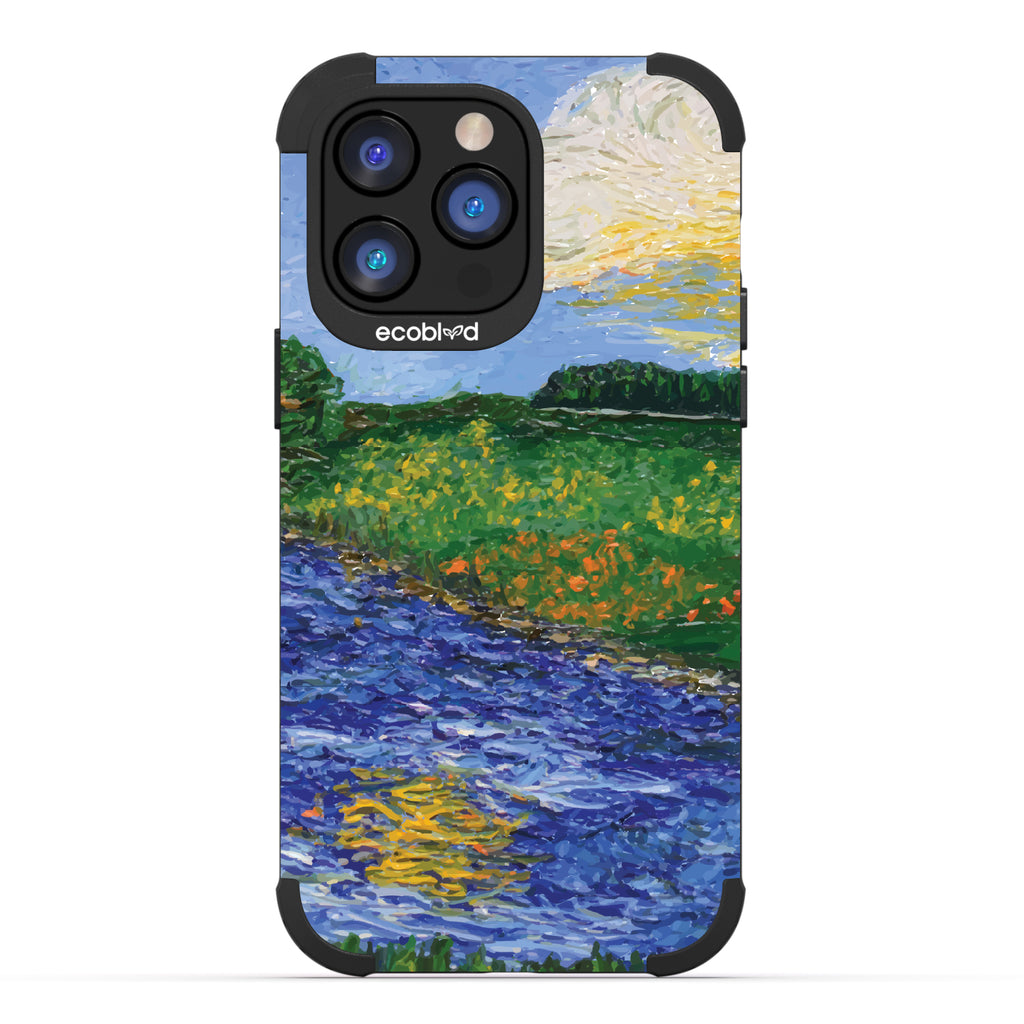 iPhone 14 Pro Max case, rugged compostable phone case in black, back view, Field of Vision design