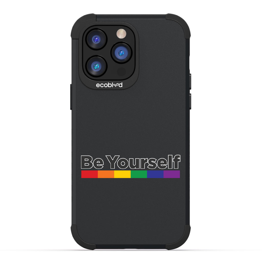 Be Yourself - Be Yourself + Rainbow Gradient Line - Black Eco-Friendly Rugged iPhone 14 Pro Max Case