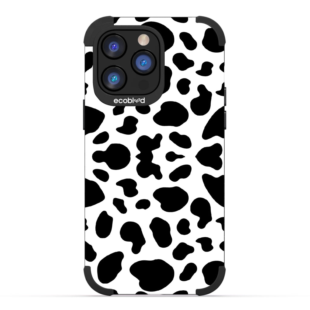 Cow Print - Black Rugged Eco-Friendly iPhone 14 Pro Max Case With Cow Print On Back