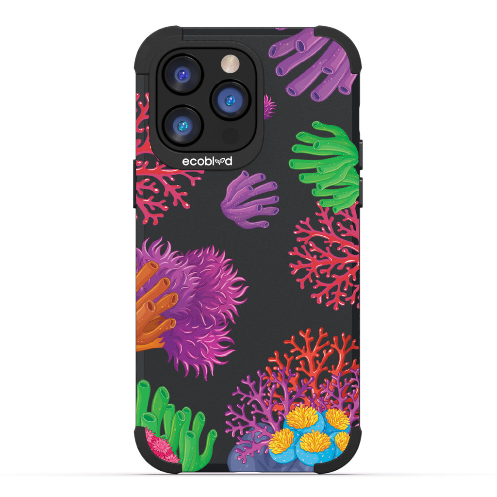 Coral Reef - Black Rugged Eco-Friendly iPhone 14 Pro Max Case With Colorful Coral Pattern On Back
