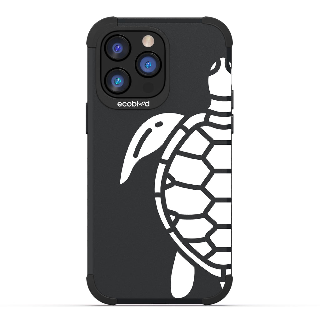 Sea Turtle - Black Rugged Eco-Friendly iPhone 14 Pro Case With A Minimalist Sea Turtle Design On Back