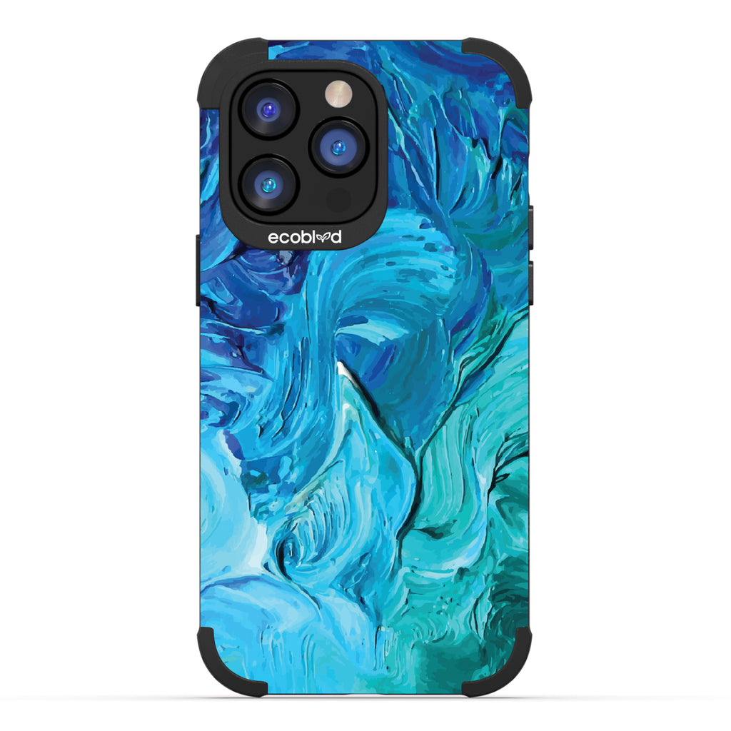 iPhone 14 Pro Max case, rugged compostable phone case in black, back view, Oceanswept design