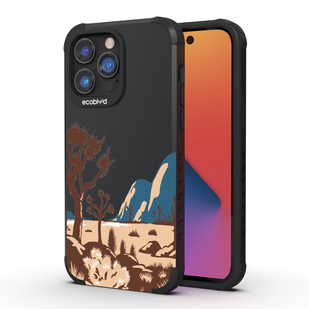 Joshua Tree - Back View Of Black & Eco-Friendly Rugged iPhone 14 Pro Max Case & A Front View Of The Screen