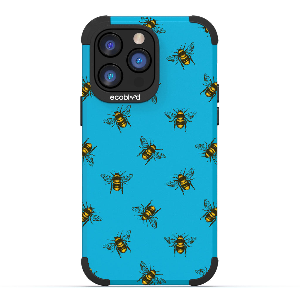 Bees - Blue Rugged Eco-Friendly iPhone 14 Pro Case With A Honey Bees On Back