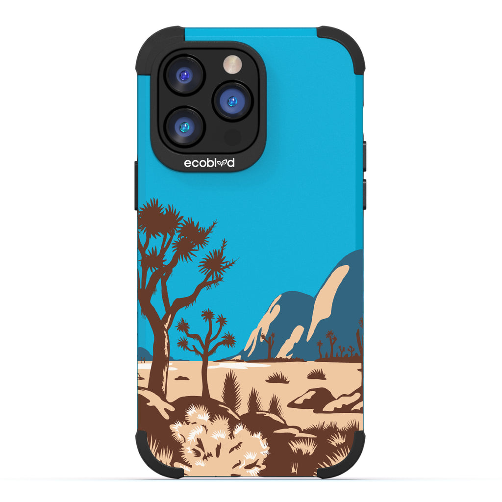 Joshua Tree - Blue Rugged Eco-Friendly iPhone 14 Pro Max Case With Minimalist Joshua Tree Desert Landscape On Back