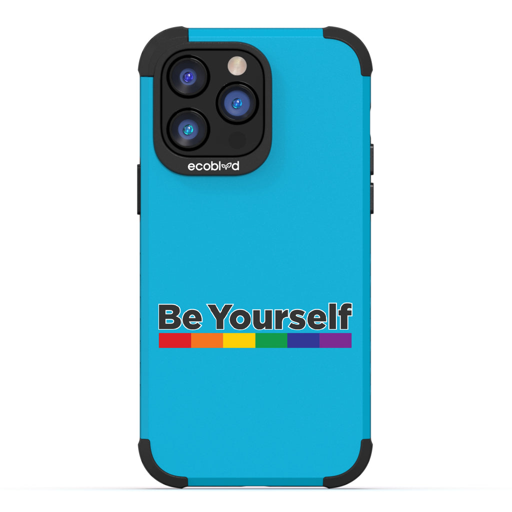 Be Yourself - Be Yourself + Rainbow Gradient Line - Blue Eco-Friendly Rugged iPhone 14 Pro Max Case