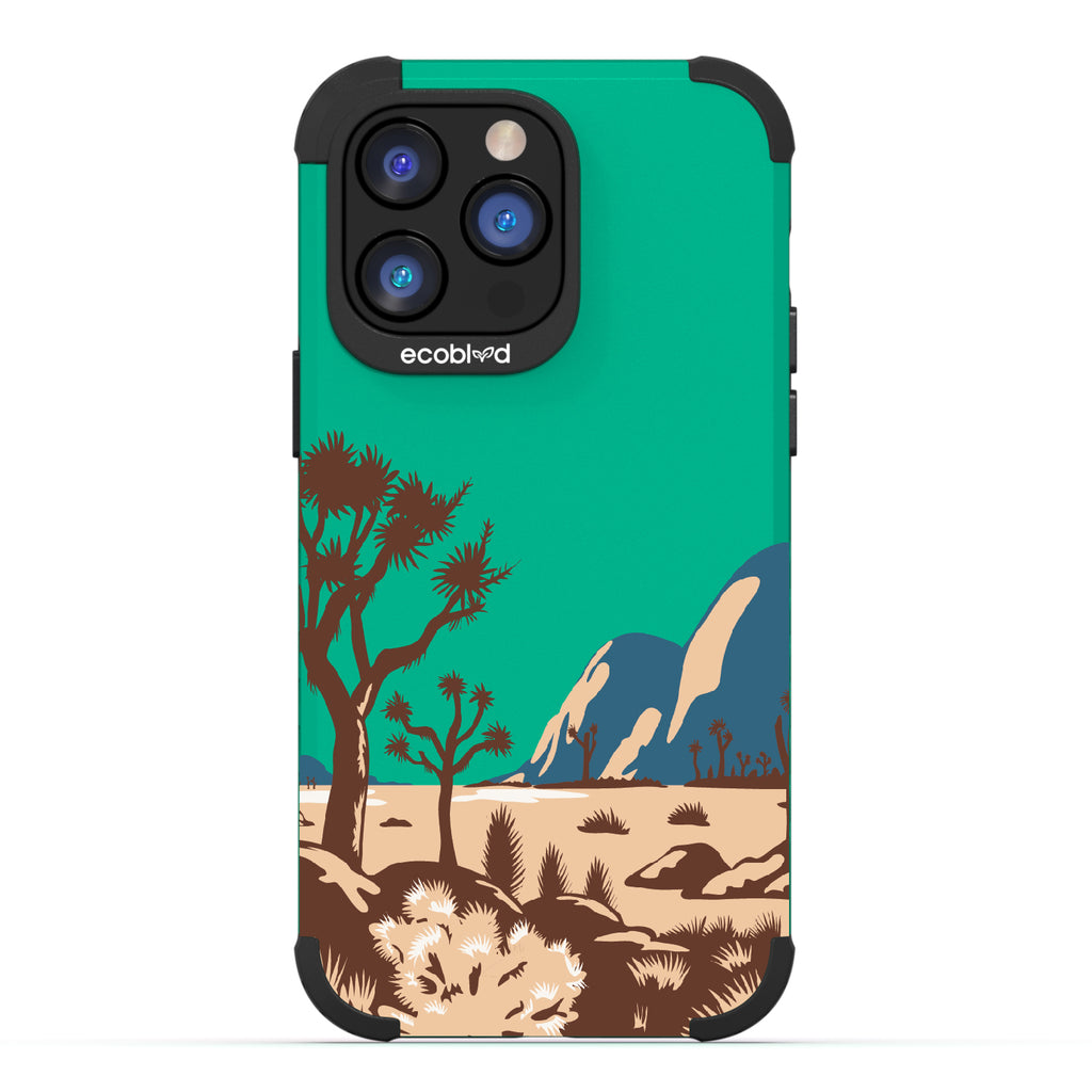 Joshua Tree - Green Rugged Eco-Friendly iPhone 14 Pro Case With Minimalist Joshua Tree Desert Landscape On Back