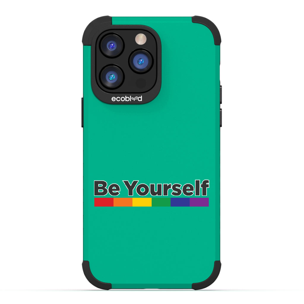 Be Yourself - Be Yourself + Rainbow Gradient Line - Green Eco-Friendly Rugged iPhone 14 Pro Max Case