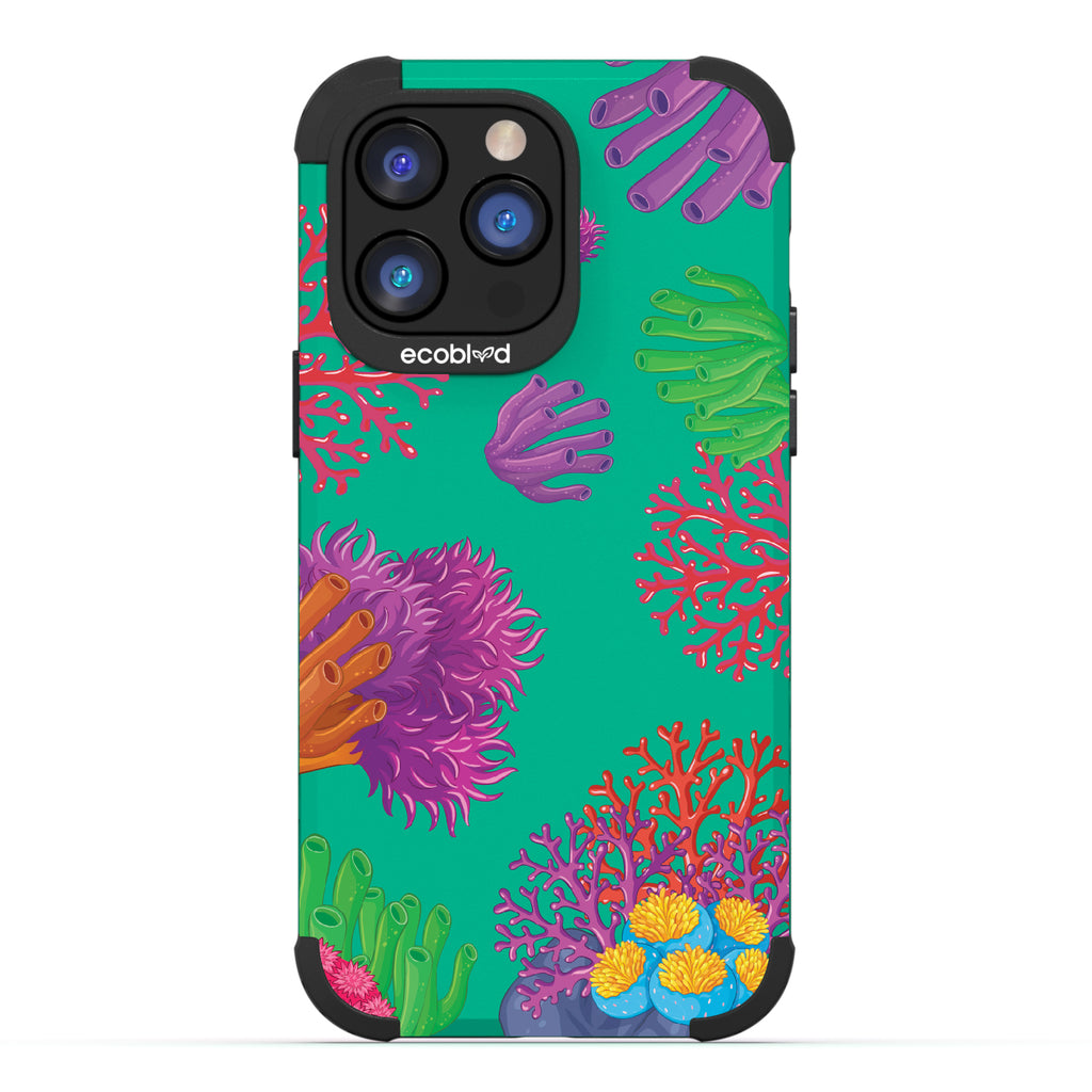 Coral Reef - Green Rugged Eco-Friendly iPhone 14 Pro Max Case With Colorful Coral Pattern On Back