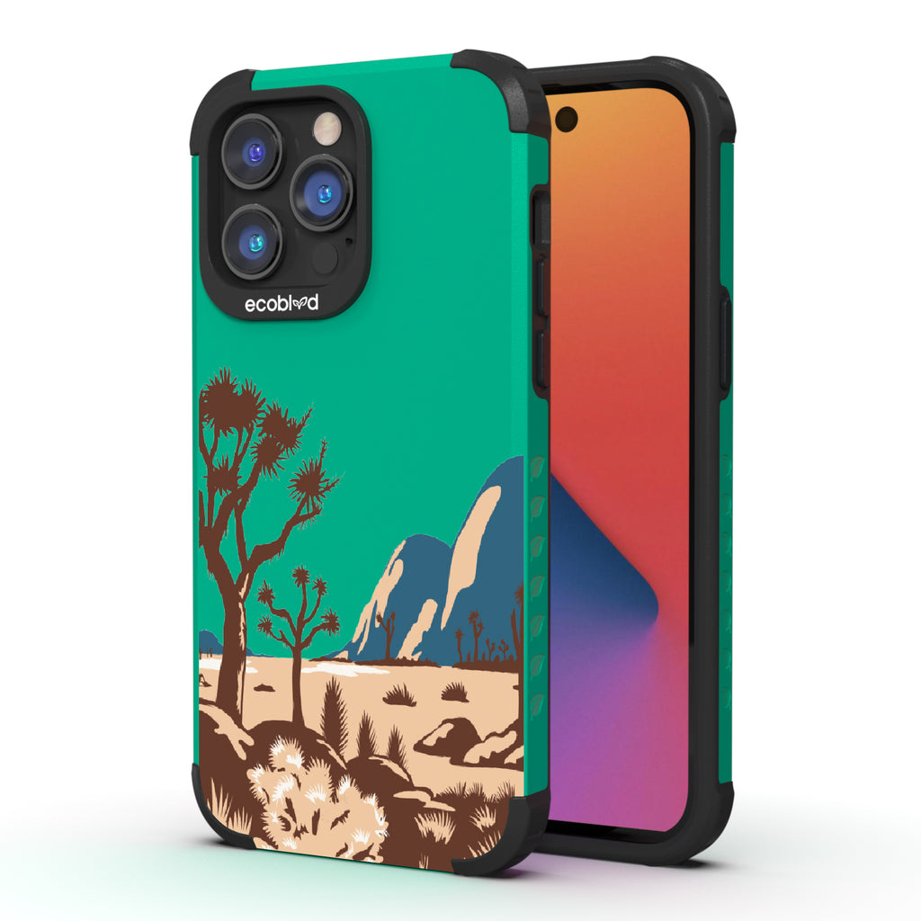 Joshua Tree - Back View Of Green & Eco-Friendly Rugged iPhone 14 Pro Case & A Front View Of The Screen