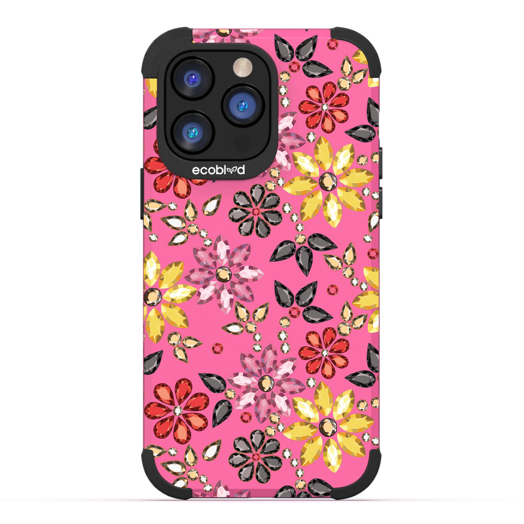 Bejeweled - Rhinestone Jewels In Floral Patterns - Pink Eco-Friendly Rugged iPhone 14 Pro Max Case 